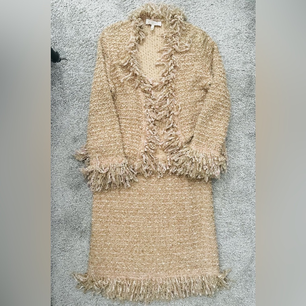 Vintage Escada Beige Tweed Skirt Suit